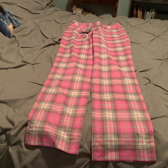 pink plaid pants womens